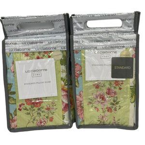 New Pair Liz Claiborne Home Standard Pillow Shams Avril Floral Pattern 20"x26"